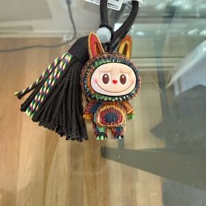 Colorful Labubu wood sculpture Keychain